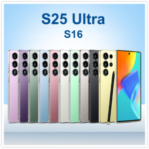 S25 Ultra S16 4G smartphone with 6.6-inch mid-hole display, 4GB RAM, 64GB ROM, 3800mAh battery, built-in touch pen, front view showing full screen and design
