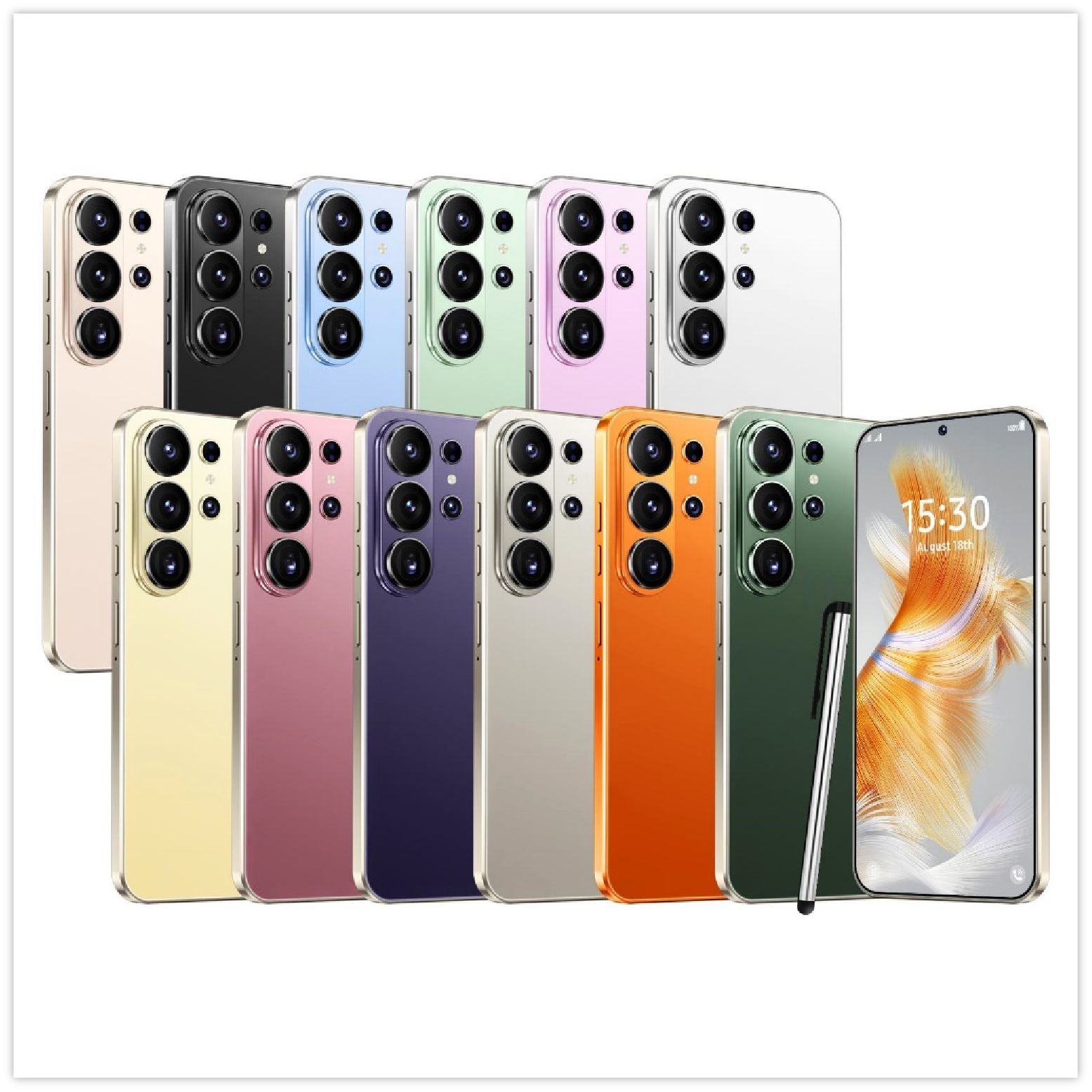 S26 Ultra RKF112 4G smartphone with 6.6-inch mid-hole display, 3GB RAM, 16GB ROM, 3800mAh battery, external touch pen, front view showing full screen and design