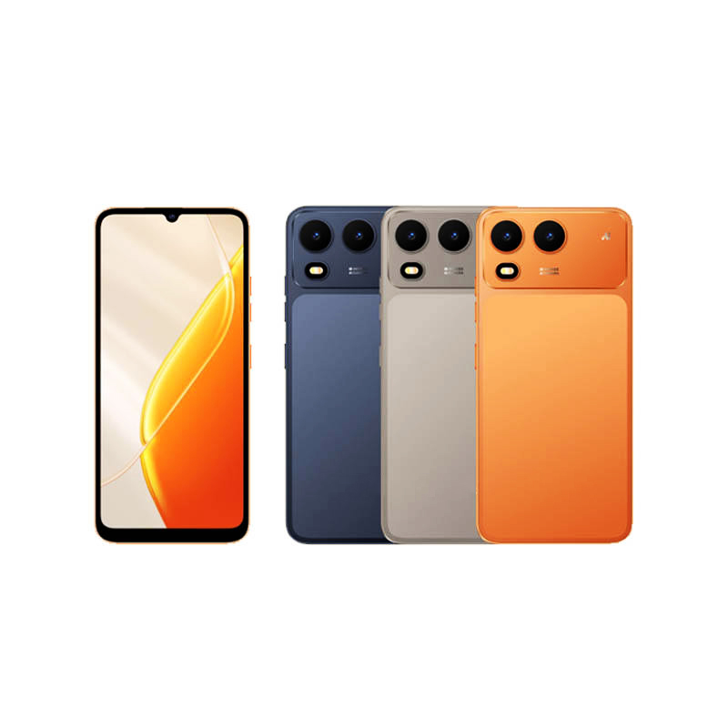 A200 4G smartphone for OEM customization three color options - Dark Blue, Orange, and Gray, side by side combination shot showing all available colors