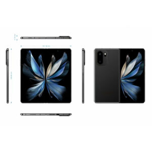 X5 custom foldable smartphone 7.92-inch AMOLED display Dimensity 8300 ODM OEM white label phone, front view showing unfolded main display and camera setup